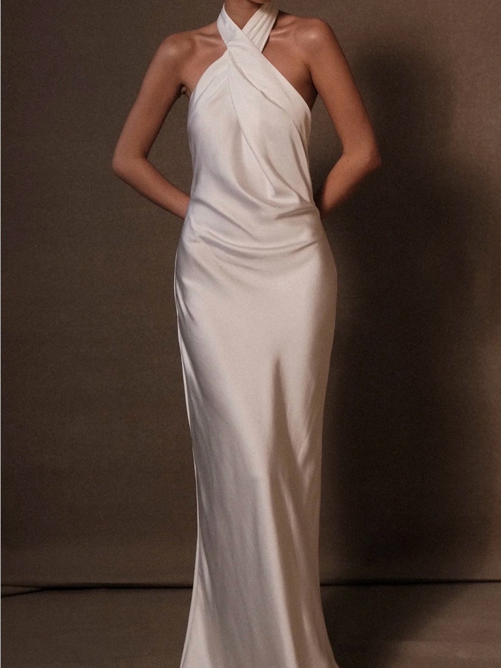 Meshki Cream One-Shoulder Satin Gown